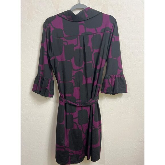 INC Full Button Dress Matching Belt Tie L Polyester Spandex Stretch w Collar pur - Picture 6 of 9